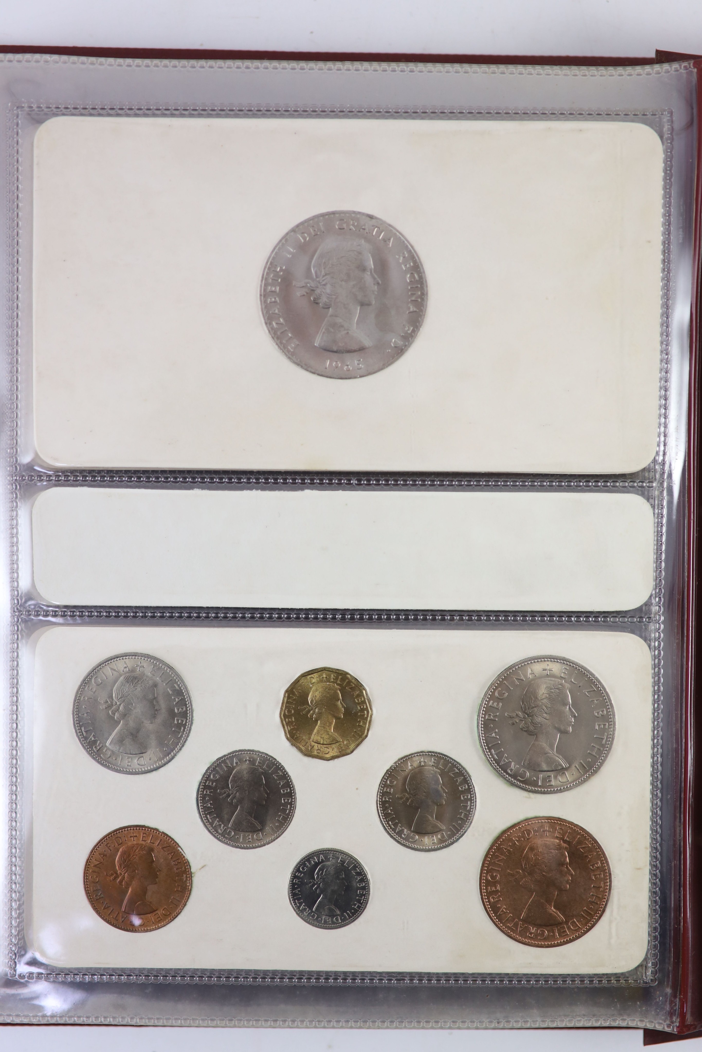 Queen Elizabeth II pre-decimal specimen coin sets for 1953 - 1967, first and second issues, all EF/UNC (15 sets), including 1954, 1957-1959 halfcrowns, florins and shillings, scarce in high grade